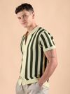 Olive Green Striped Flat Knit Shirt